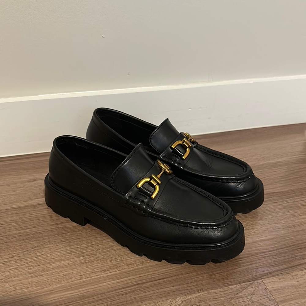 Zara Black Genuine Leather Loafers